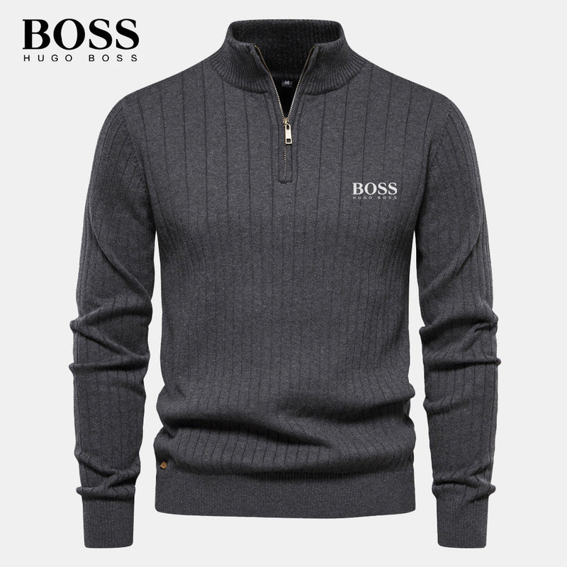 BOSS™ Vertical Ribbed Zip-Neck Sweater