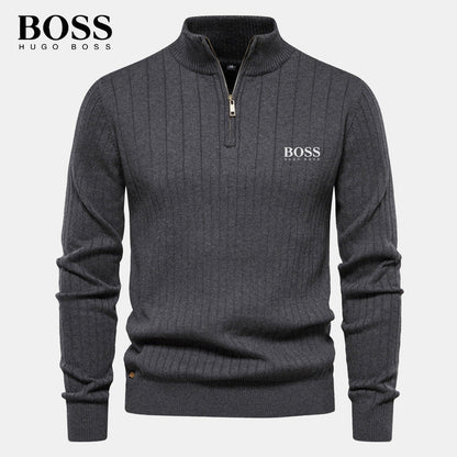 BOSS™ Vertical Ribbed Zip-Neck Sweater