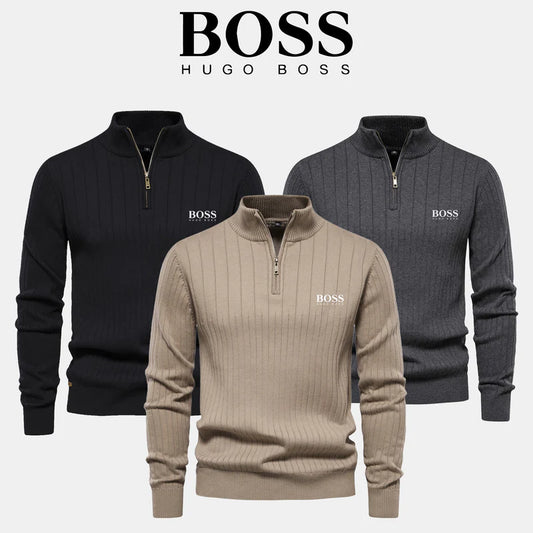 BOSS™ Vertical Ribbed Zip-Neck Sweater