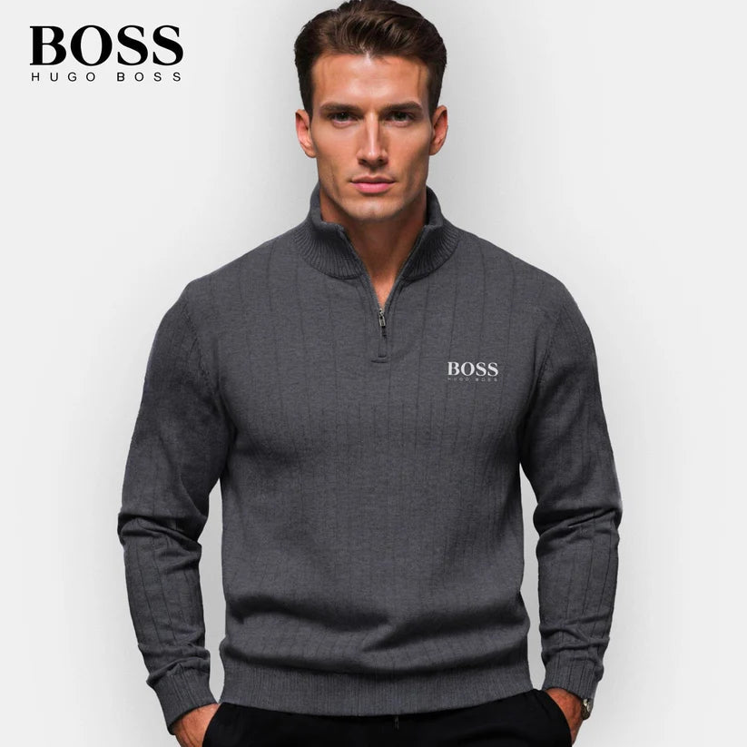 BOSS™ Vertical Ribbed Zip-Neck Sweater