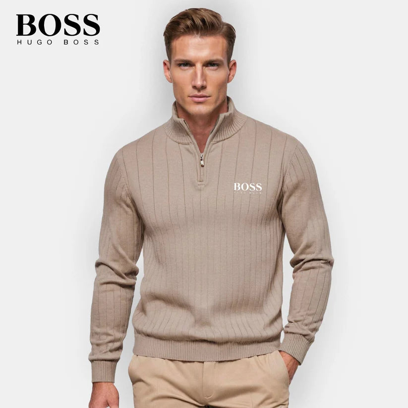 BOSS™ Vertical Ribbed Zip-Neck Sweater