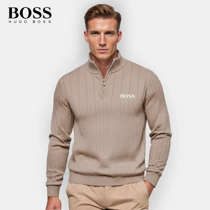 BOSS™ Vertical Ribbed Zip-Neck Sweater
