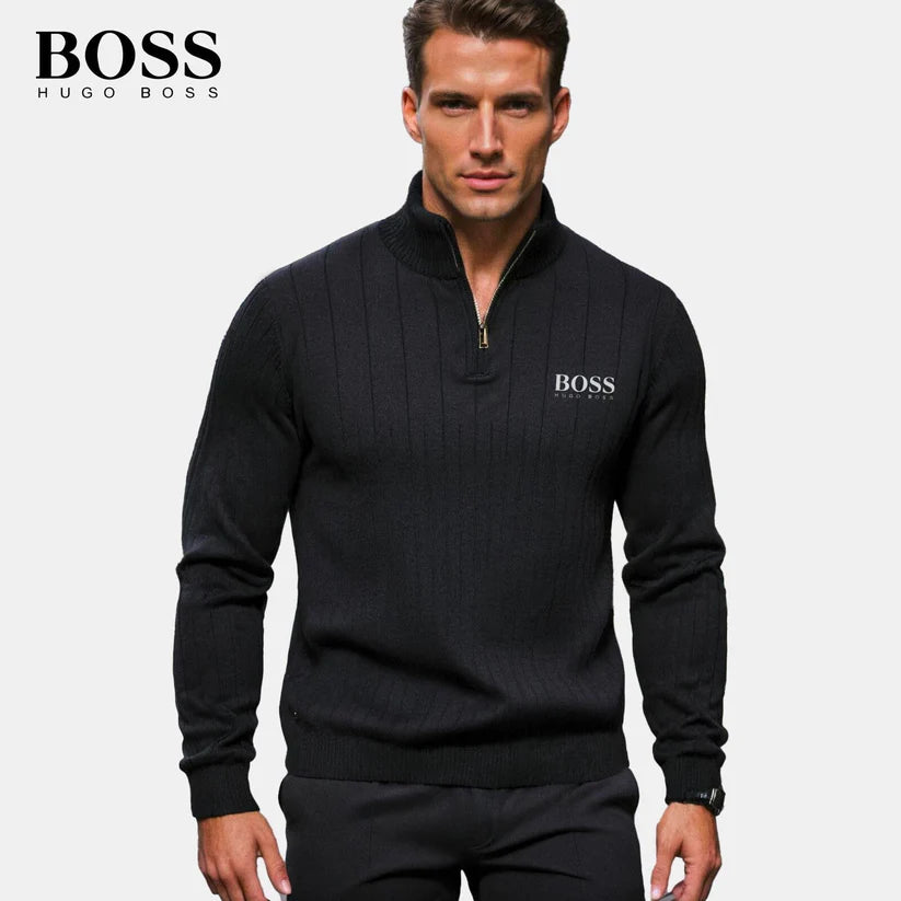 BOSS™ Vertical Ribbed Zip-Neck Sweater